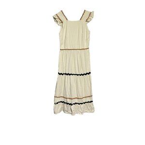 Women's Tiered Dress Cottagecore Boho Midi Cream Size Small